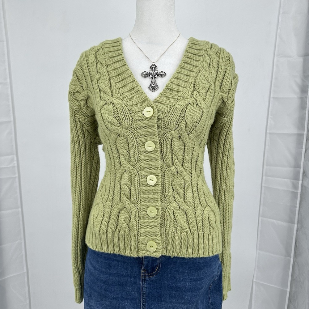 Women's‎ Green Chunky Cable Knit Cardigan Fairy Coquette Cottagecore Button S